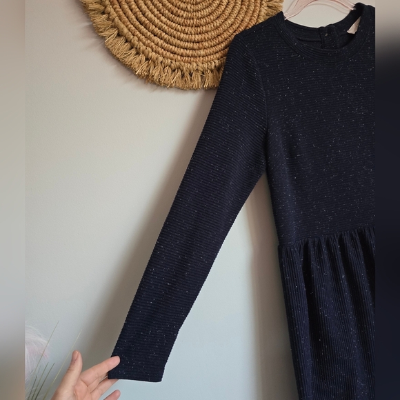 LOFT Navy Flecked Button Back Knit Oversized Long Sleeve Swing Dress SZ Medium P - Picture 5 of 12